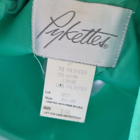 Pykettes Vintage Women's 12 Green Blazer Spring Summer Preppy Girly Glam Button - Picture 7 of 7